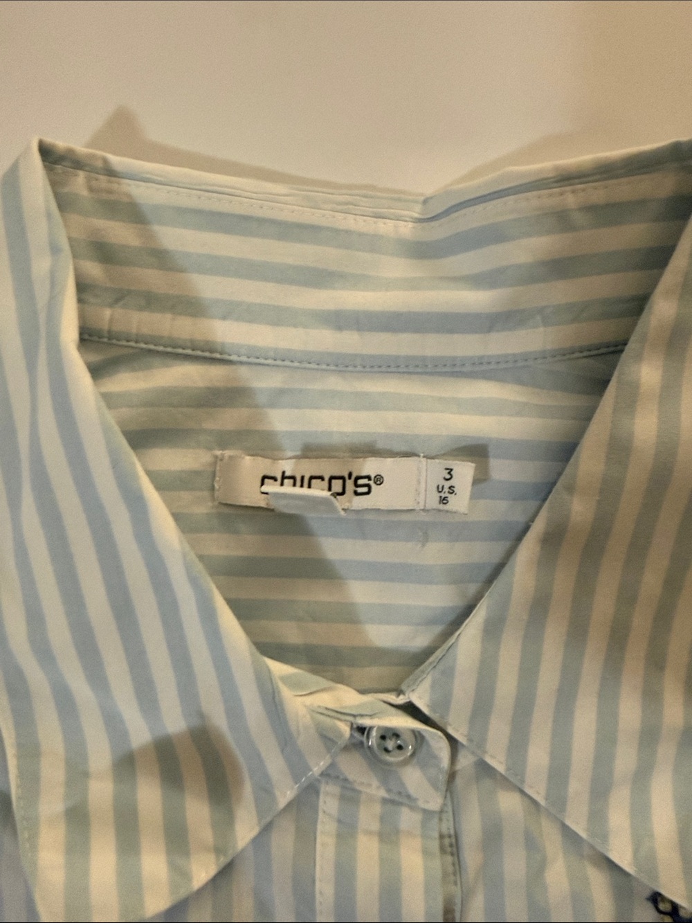 Light Blue Striped Women’s Button-Up Shirt with Floral Embroidery - Picture 4 of 4